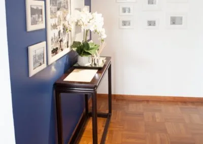 A hardwood modern Chinese entrance console