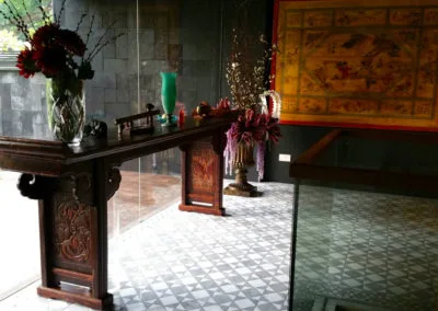 Antique large console table & old painted wall panel