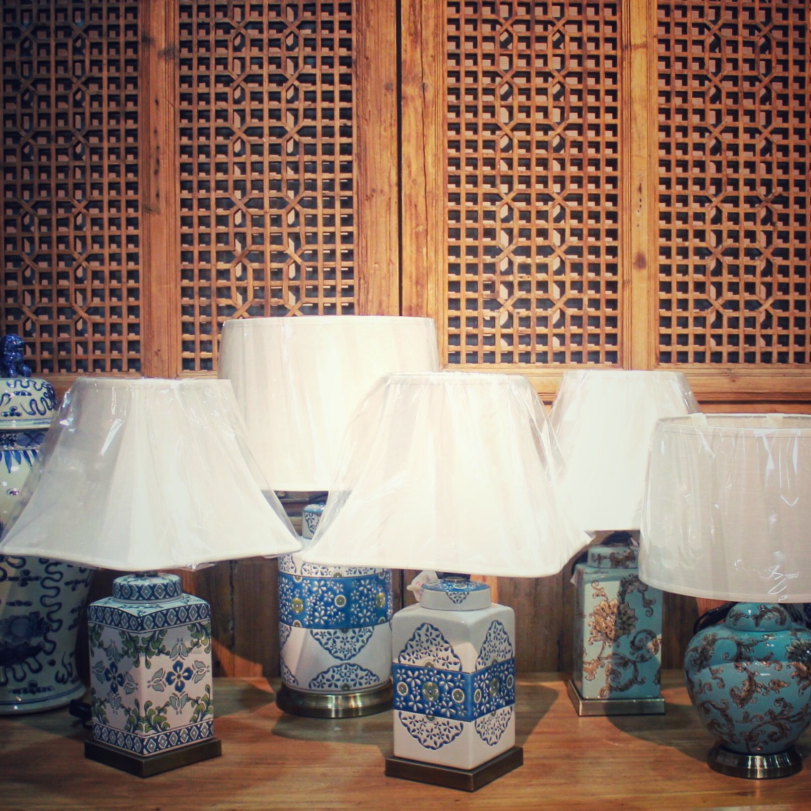 Assorted porcelain Table lamps with modern blue & white patterns