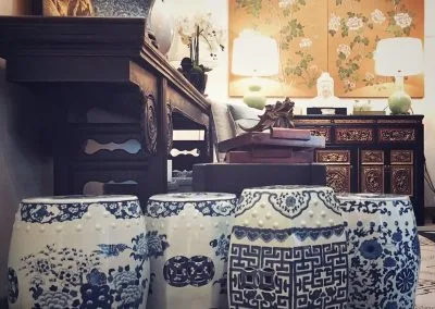 Blue & white drum stools