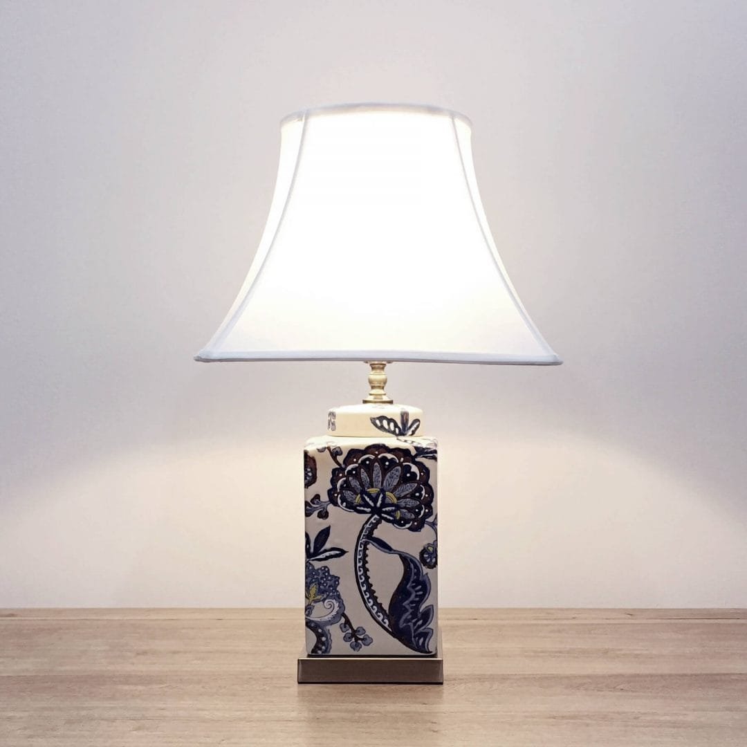 XH360 Round ceramic table lamp with blue & yellow patterns Just Anthony