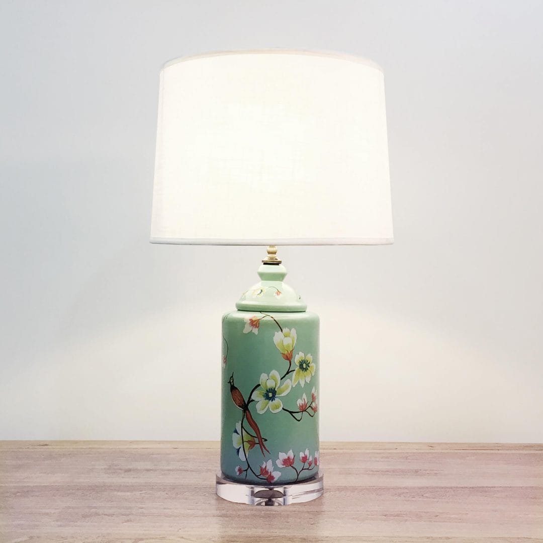 CJWDHBW1 Round ceramic table lamp with a white base Just Anthony