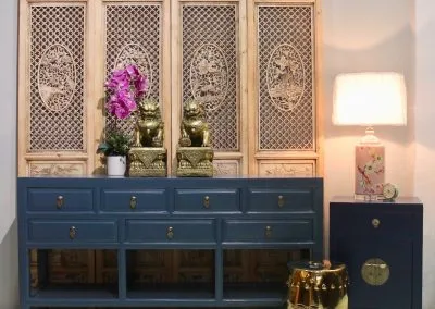 A 7-drawer long sideboard in Deco Blue