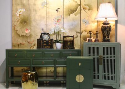 A 7-drawer long sideboard in Palm Leaf Green