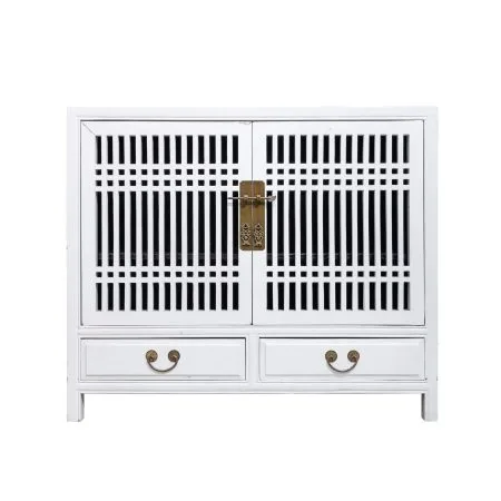 Wooden spindle cabinet with double doors & 2 drawers below