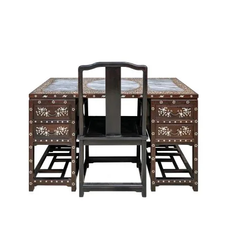 Mother-of-Pearl Writing desk and Chair Set Made of Jichimu Hardwood (Pre-order only)