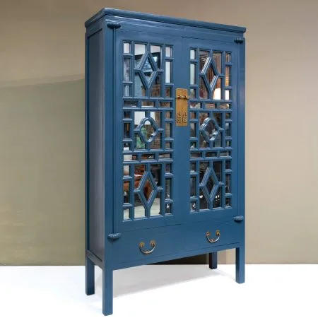 Lattice Door Mirrored Cabinet