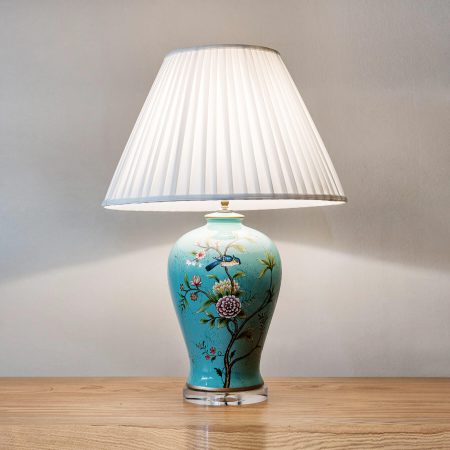 Xh 029 Round Shapely Aqua Ceramic, Oriental Table Lamps