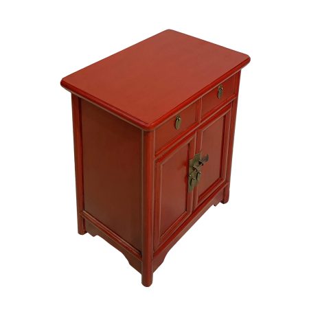 A Shaped Chinese Bedside Cabinet With 2, Red Accent Cabinet With Drawers