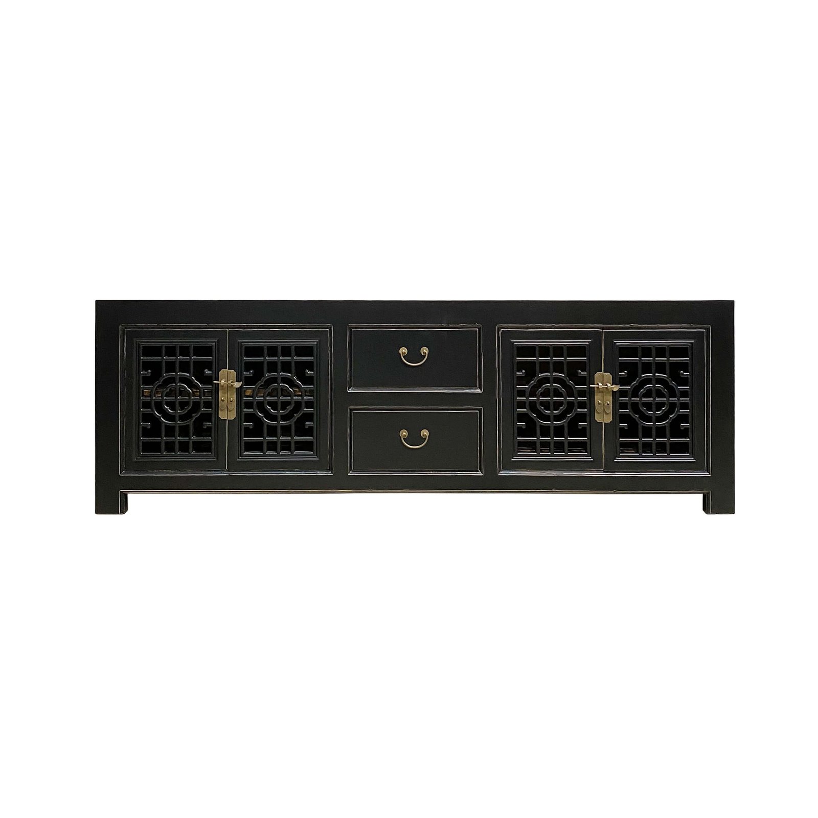 Chinese furniture black tv console with lattice doors