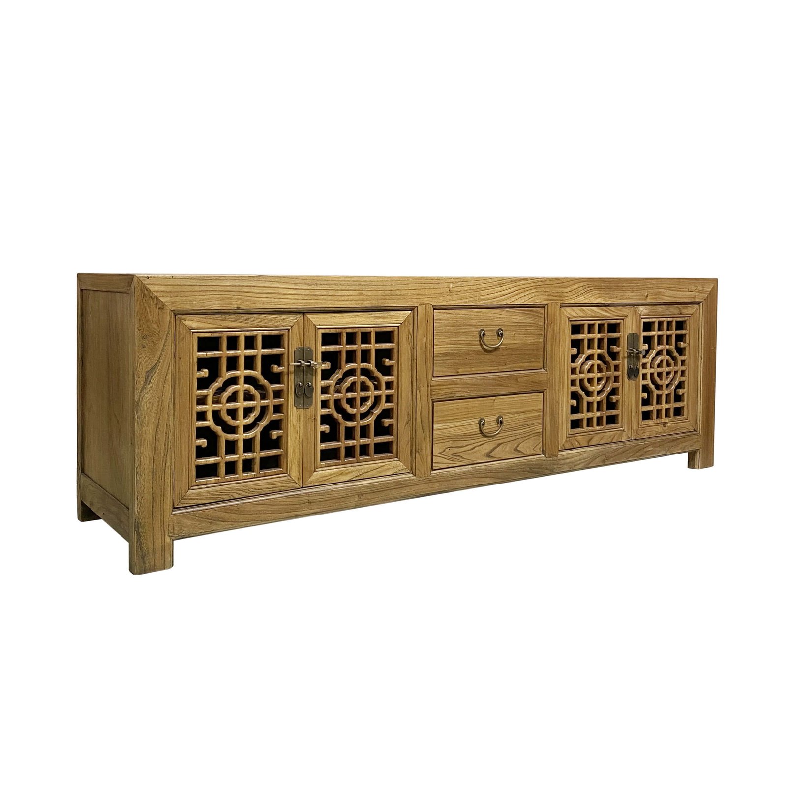 Chinese furniture brown tv console with lattice doors