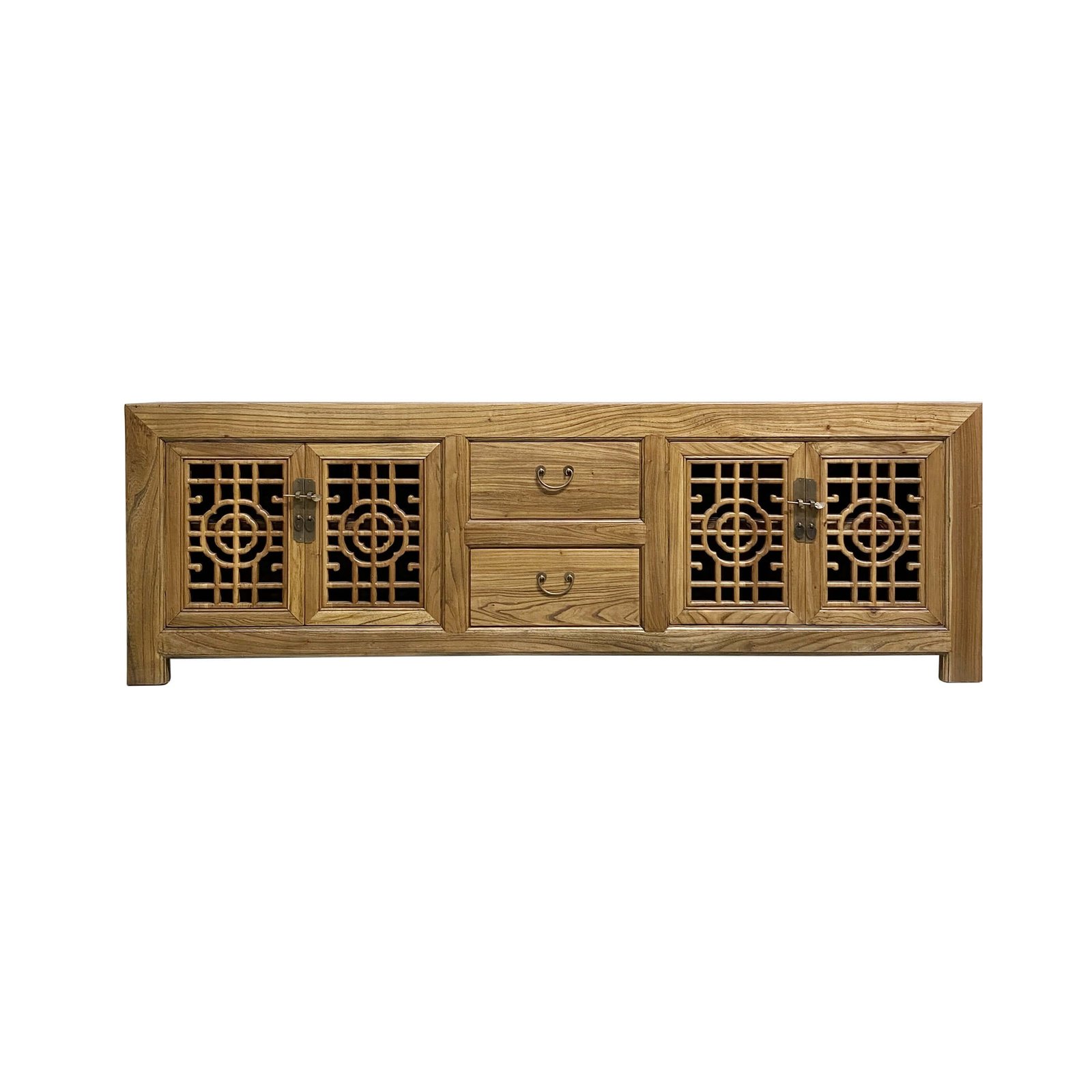 Chinese furniture brown TV console with lattice doors