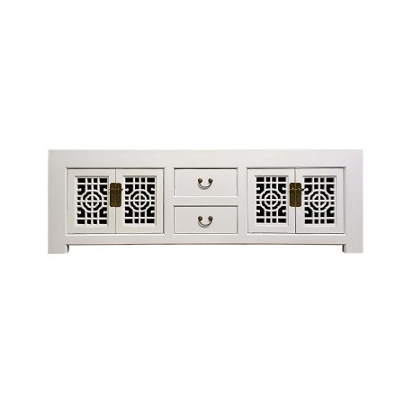 Chinese furniture white TV sideboard with lattice doors