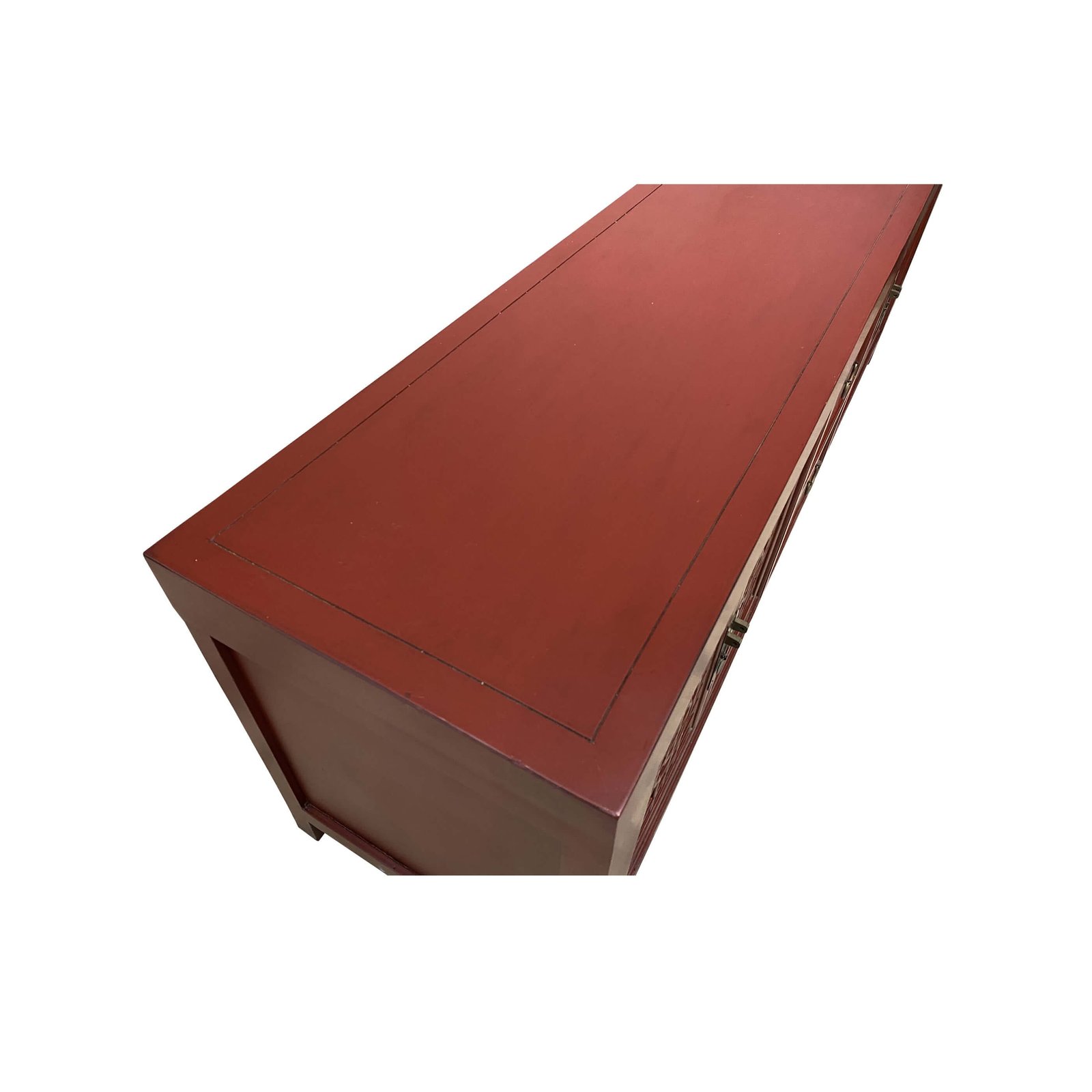 Chinese furniture red console with lattice doors cabinet top