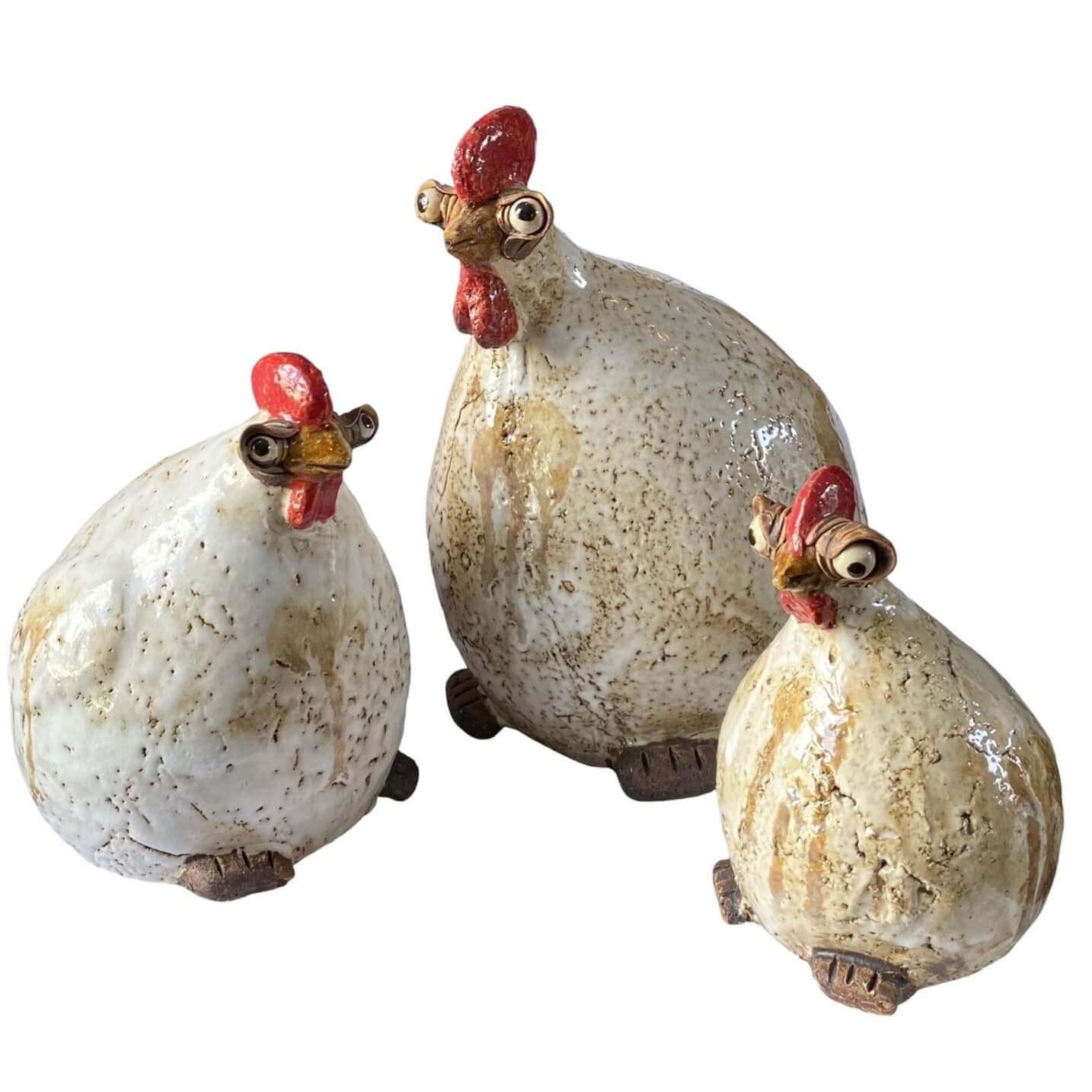 Group of 3 ceramic chicken figurines