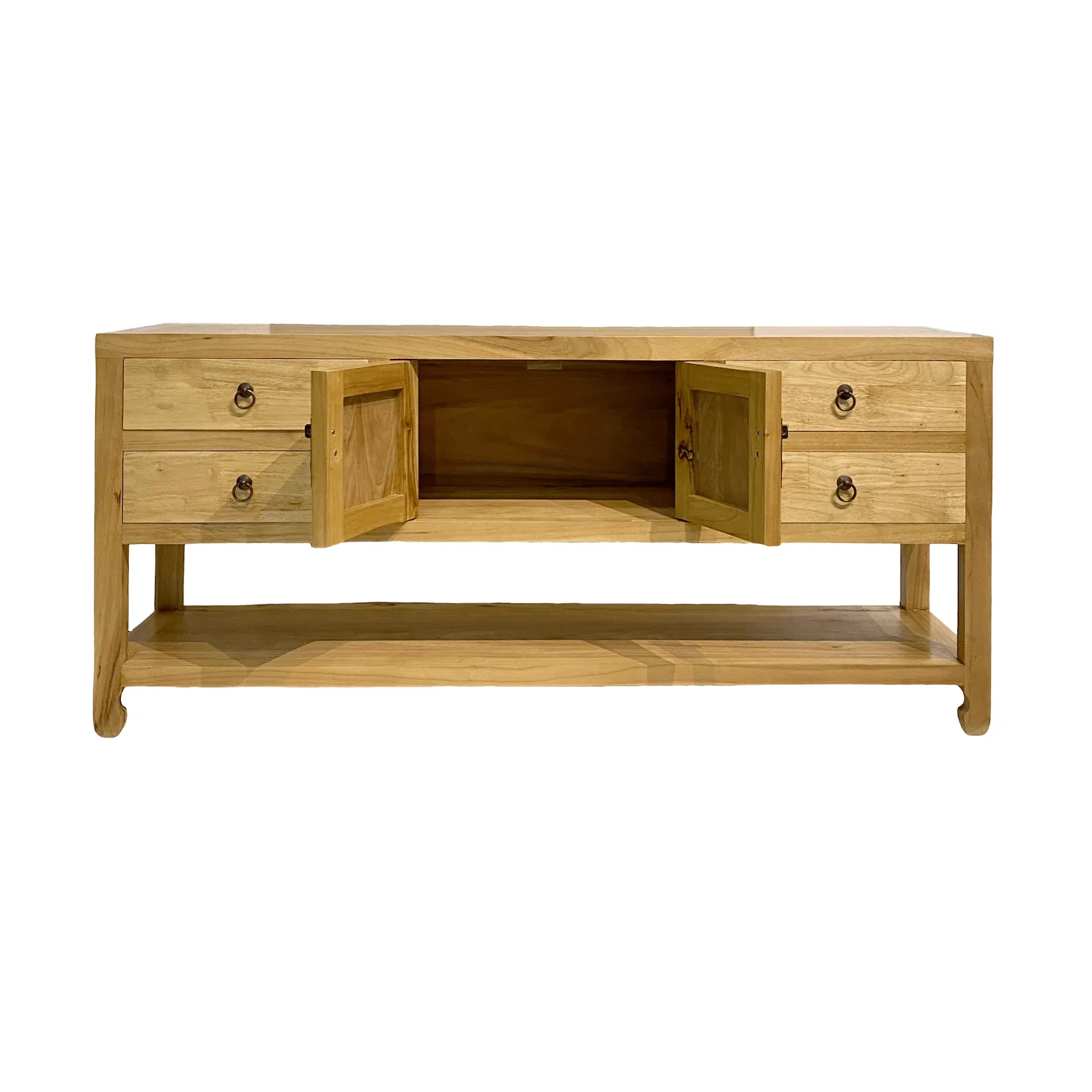 N-1848 raw small low console with doors open Chinese furniture small low console