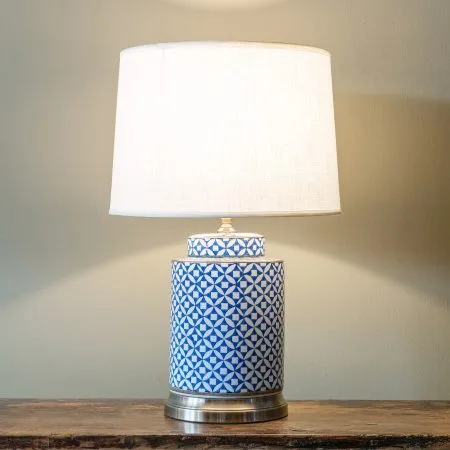 XH-336 Round blue & white table lamp