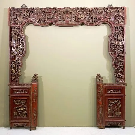 Carved red & gold bed-front carving from Southern China