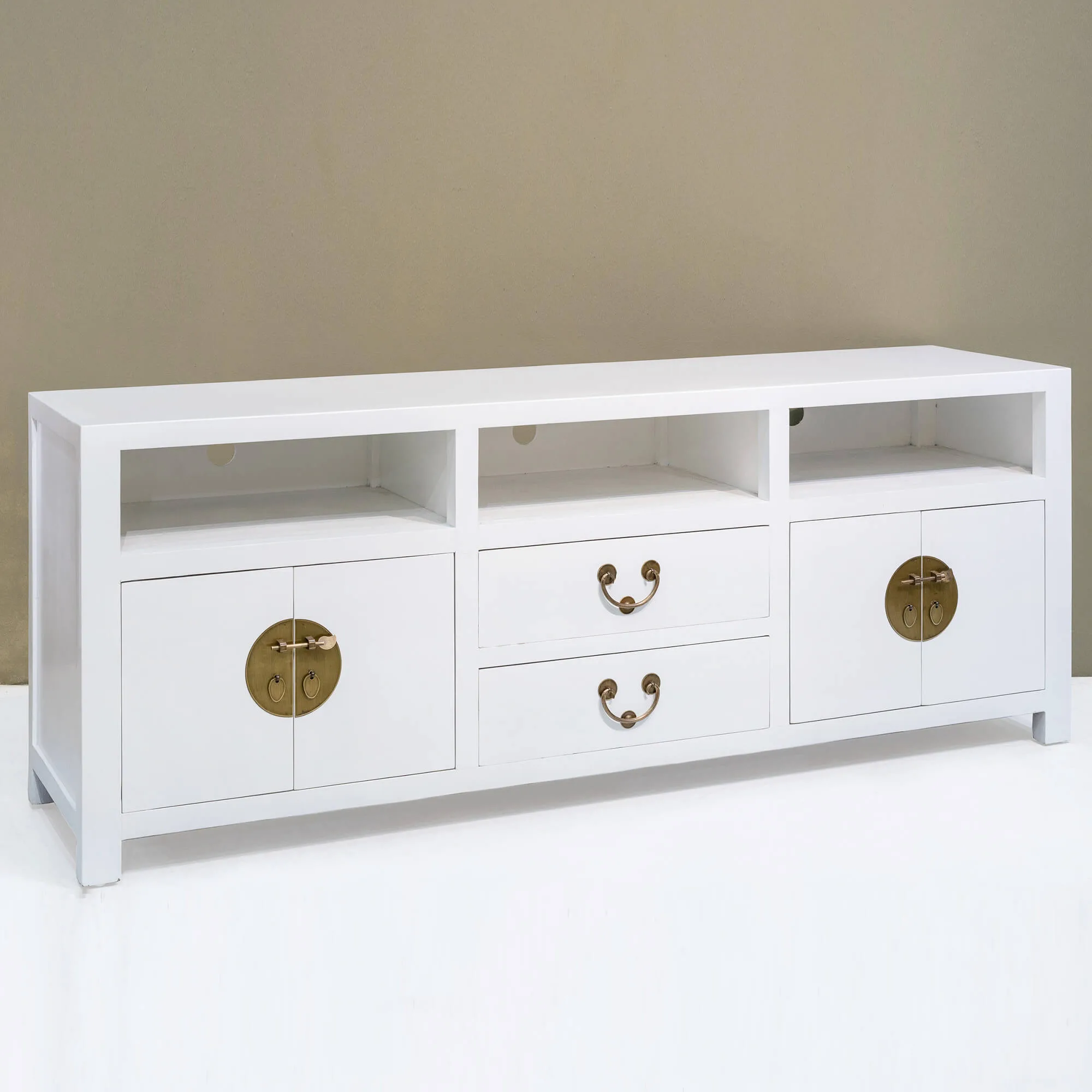 Wooden TV Console with 3 Open Shelves - Image 10