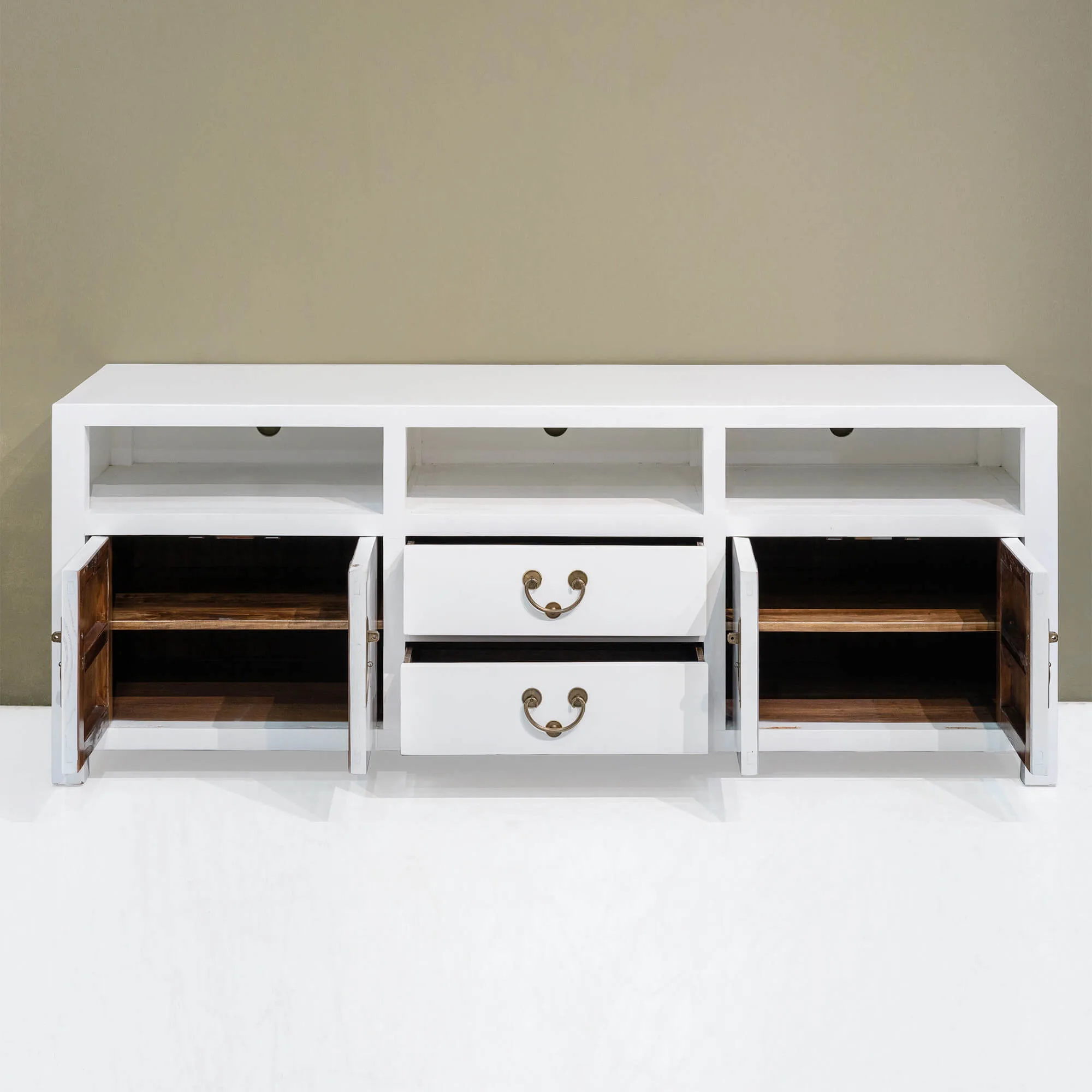 Wooden TV Console with 3 Open Shelves - Image 11