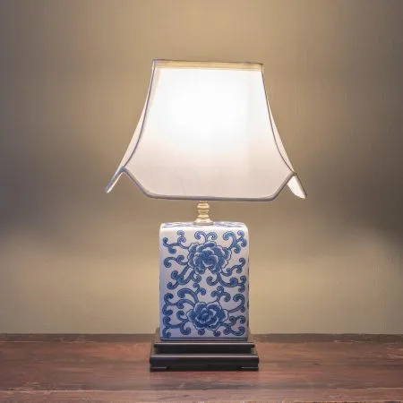 XH-273: White & Blue "Pillow" Table Lamp