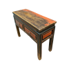 Vintage Chinese red & black Fujian small bench with drawers top view