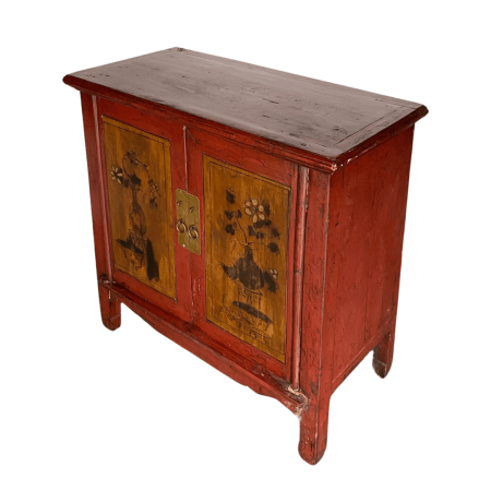 top & side view of Small vintage Fujian painted cabinet
