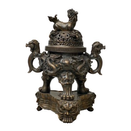 Large Brass incense burner with dragons and lions