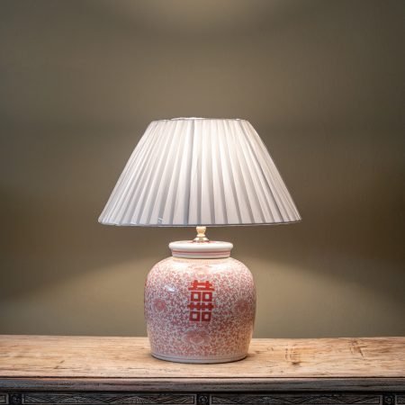 Coral & White Round Double Happiness Table Lamp - Just Anthony