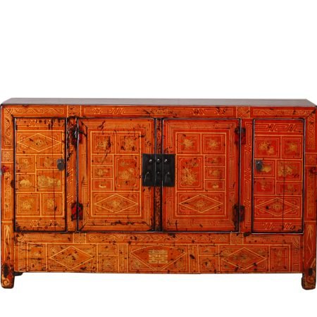 Chinese vintage red painted sideboard from Dongbei