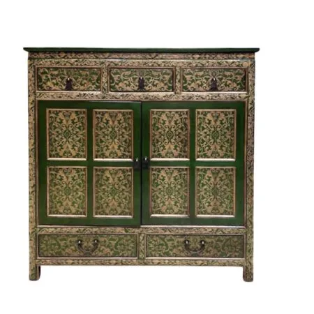 Tibetan-style Cabinet in Dark Green & Gold