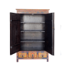 hand-painted tibetan-style cabinet in yellow & navy blue inside