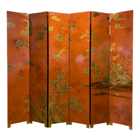 6-panel red and gold painted room divider screen