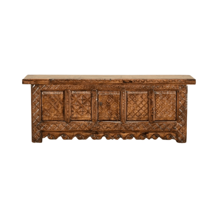 Chinese xinjiang carved low sideboard in distressed glossy pink