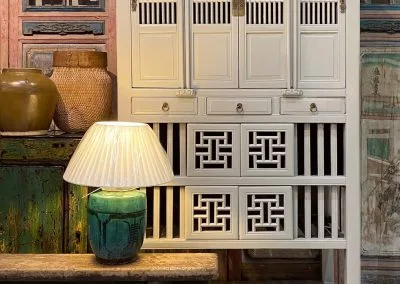 Chinese antique kitchen cabinet and bench and door panels