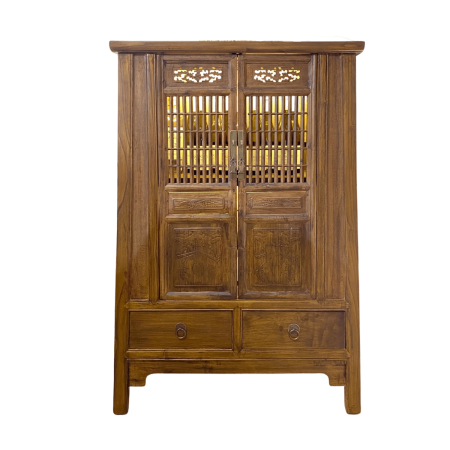Medium tapered cabinet with old Chinese carvings