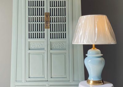 Duck egg blue cabinet with old chinese doors