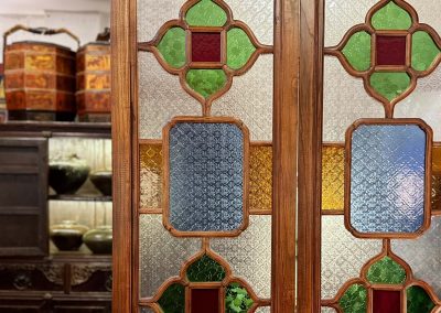 Vintage chinese coloured glass door panels
