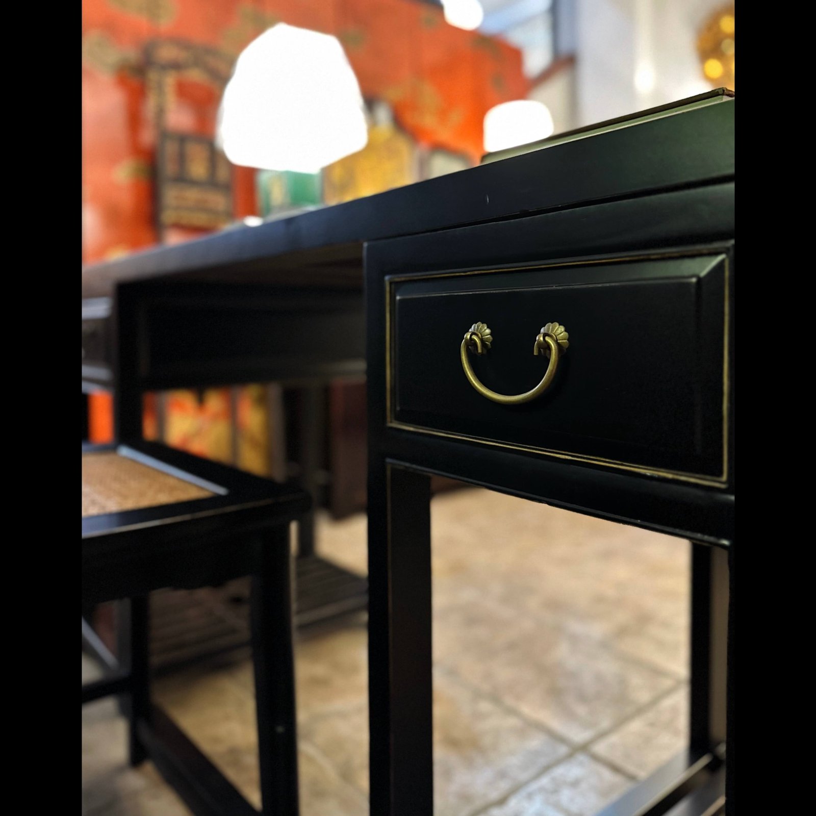 close up on drawer of chinese writing table