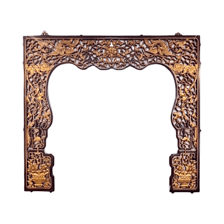Chinese bedfront carving with gold gilt