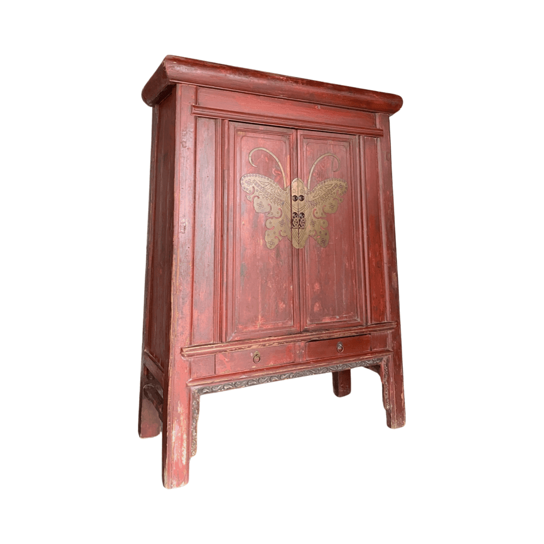 Chinese antique furniture Red big Fujian butterfly cabinet side view