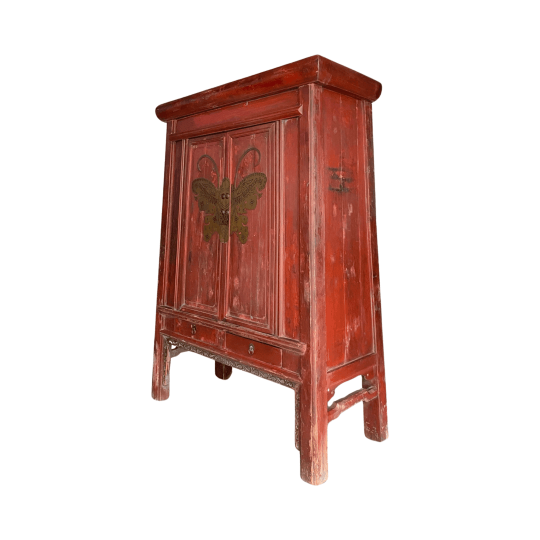 Chinese antique furniture Red big Fujian butterfly cabinet side view