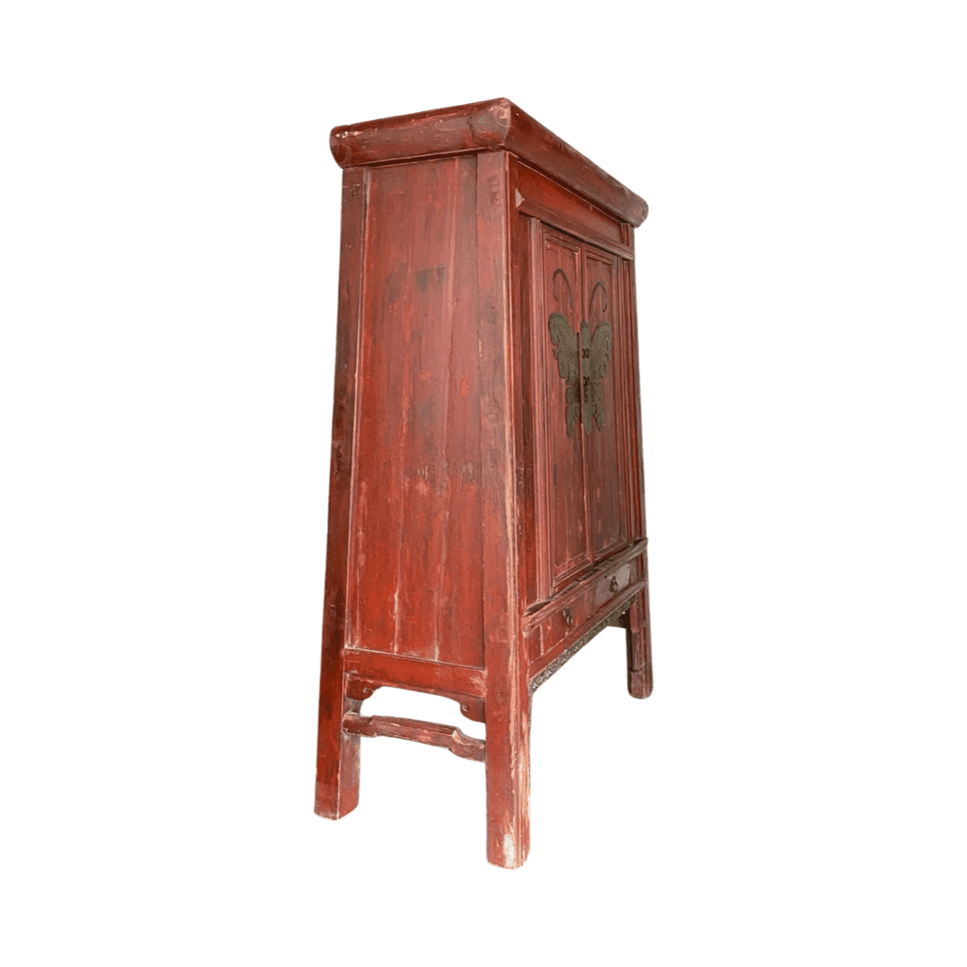 Chinese antique furniture Red big Fujian butterfly cabinet side view