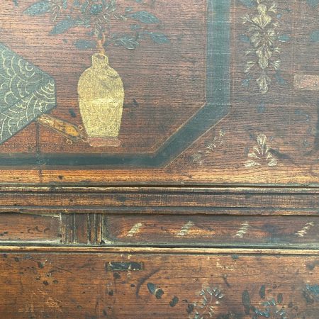 Close up of original painting on chinese antique chest