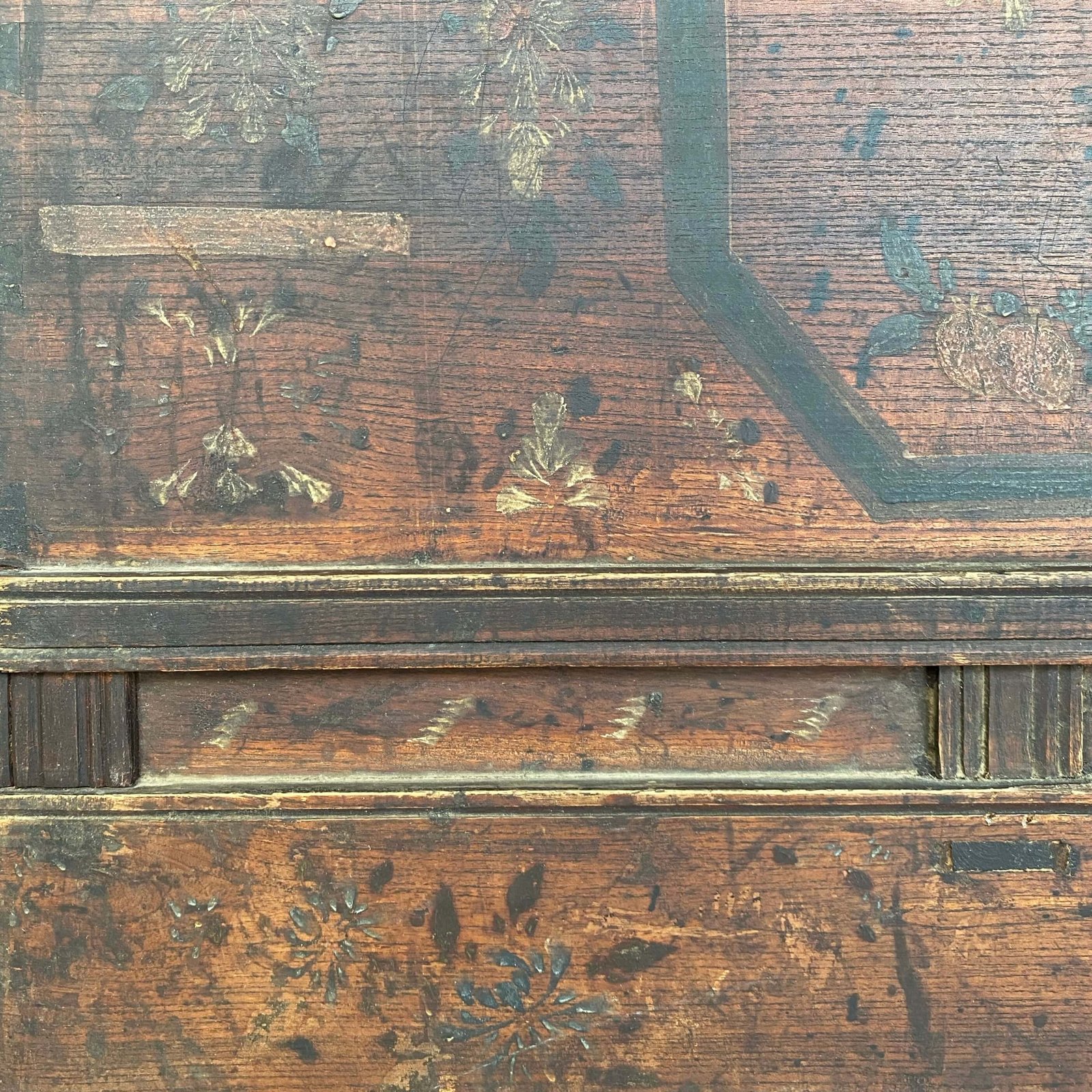 Close up of original painting on chinese antique chest