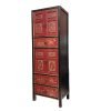 Slim cabinet in red & black with old Fujian carvings