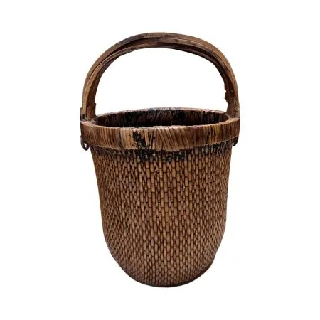 Tall Wooden Bamboo Woven Basket