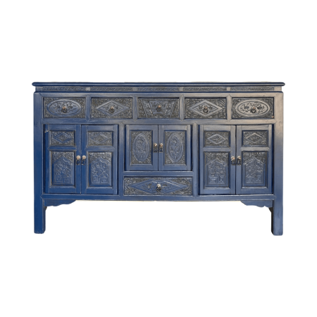 Chinese vintage furniture carved sideboard in blue