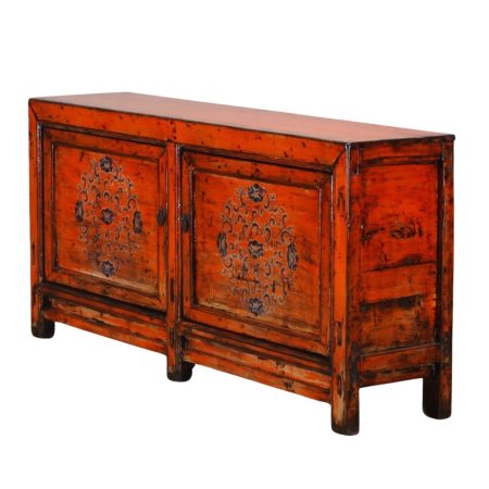 Chinese antique furniture orange painted sideboard