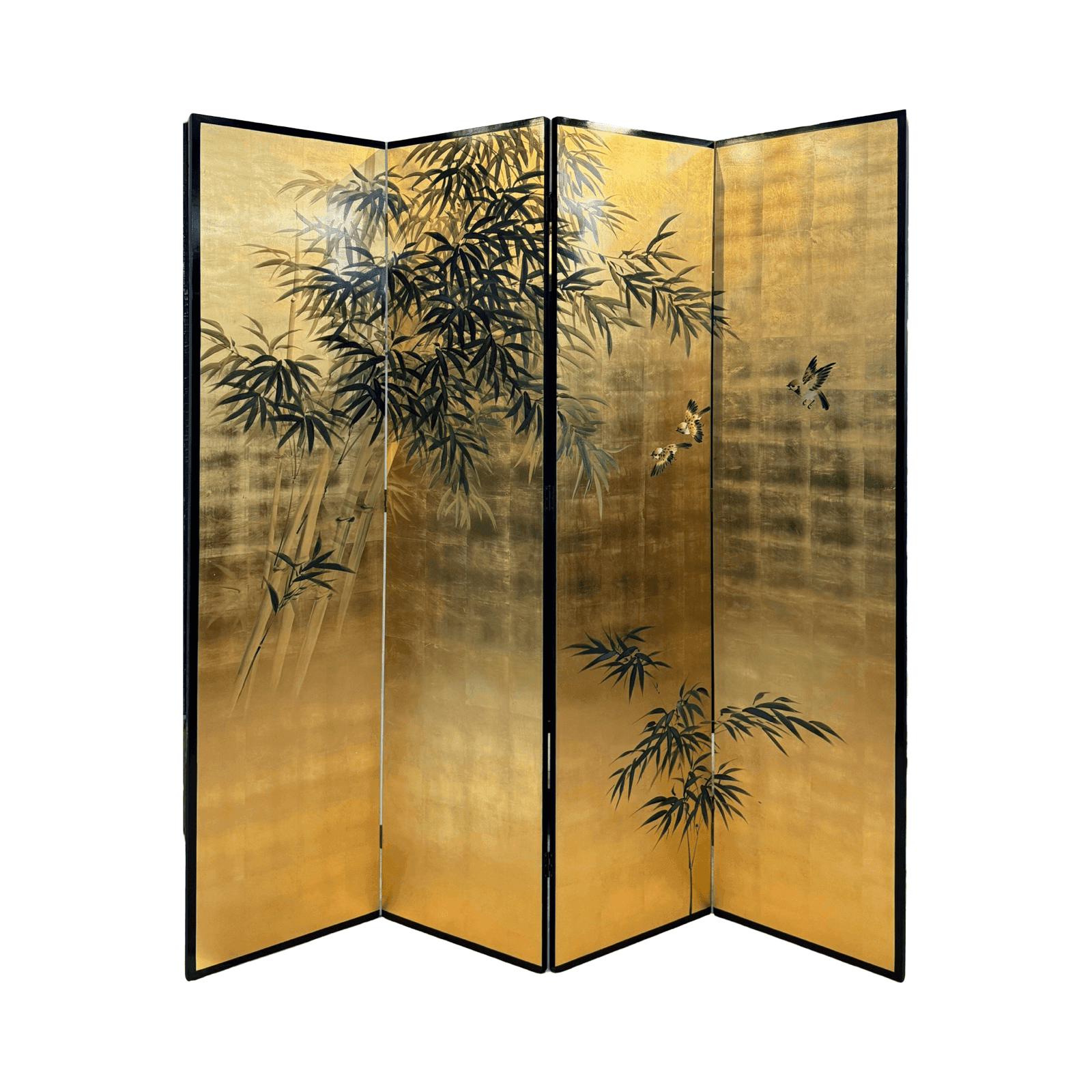 4-panel bamboo screen gold leaf, hand-painted